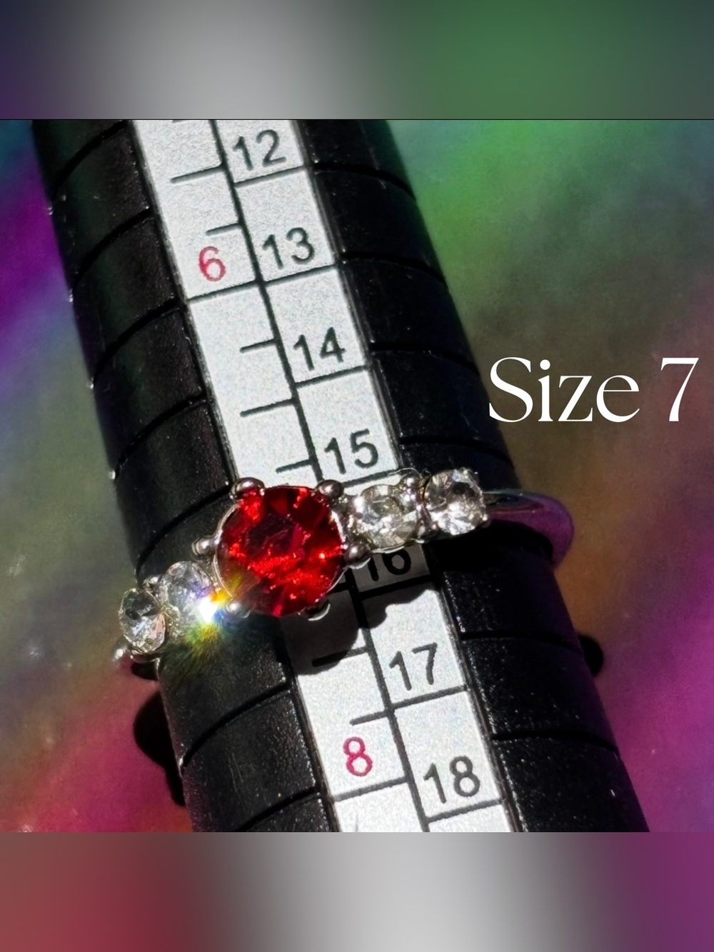 July Ruby Red Ring Sterling Silver Size 7 Shine Bedazzled Tiara Crystal Y2K gift